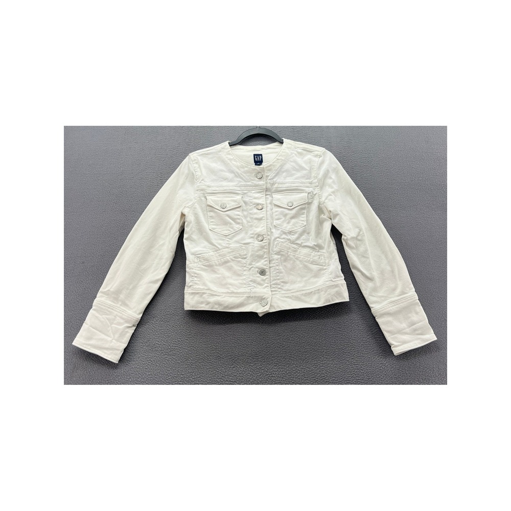 Gap Jean Jacket Womens Sz S White Denim Collarless Button Front RN54023